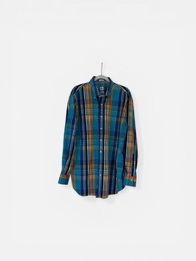 Peter Millar Teal, Blue & Yellow Plaid Button-Down Shirt